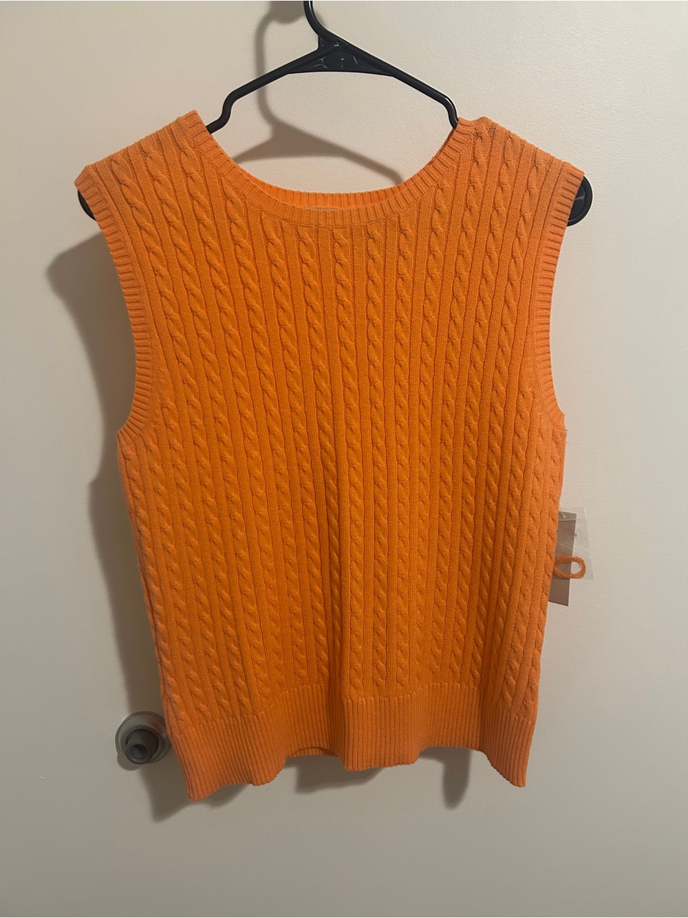 Sleeveless Cable Knit Tank - Bright Orange - Petite Medium - Grandpa Core